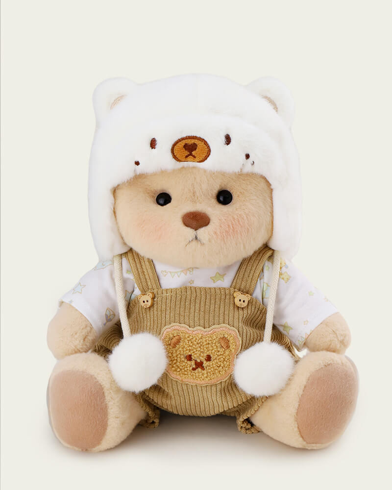 Getahug White Mink Hat Bear | Handmade Jointed Teddy Bear Gift