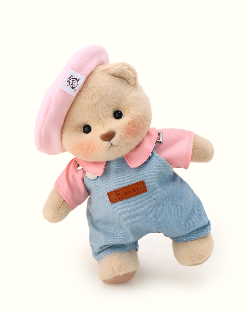 Getahug Pink Beanie Overalls | Handmade Jointed Teddy Bear Gift