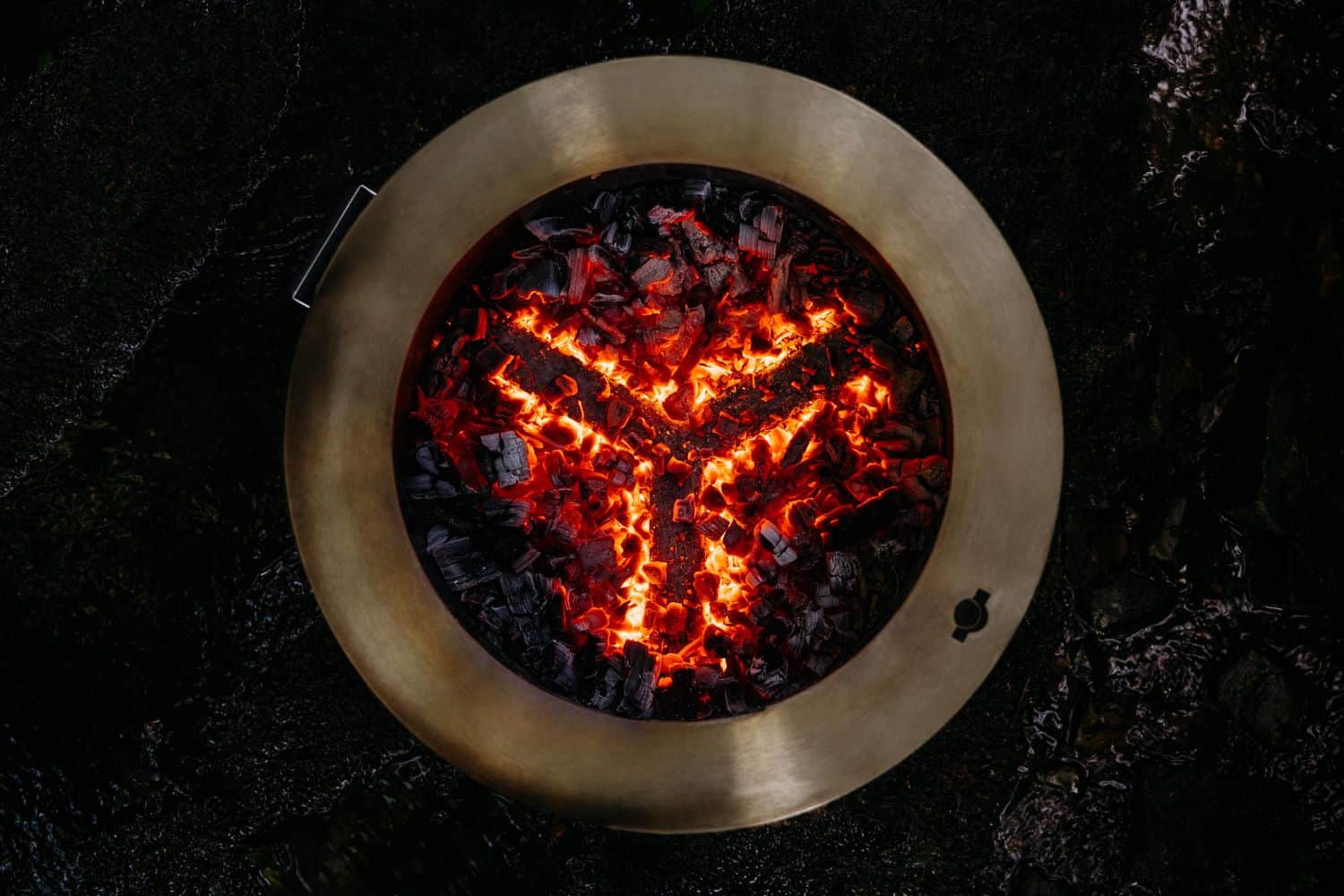 Top view of the coals in a Y Series Firepit