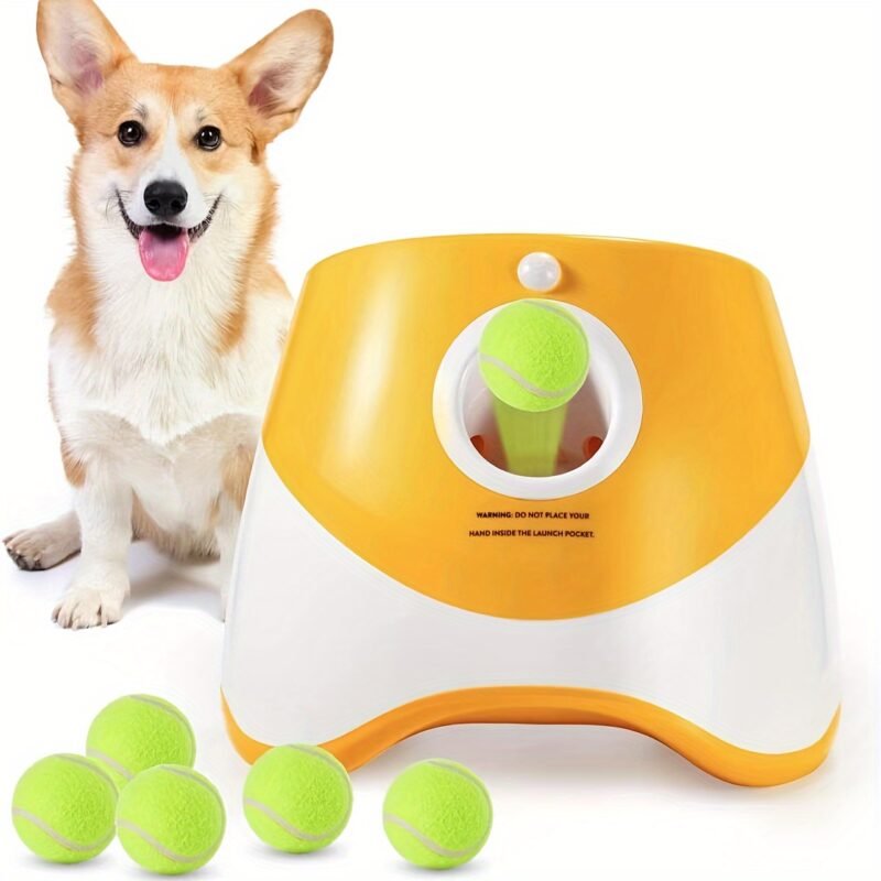 Last Day For ClearanceALL FOR PAWS Rechargeable Tennis Ball Launcher, 3 Mini Balls Included – Yellow Version