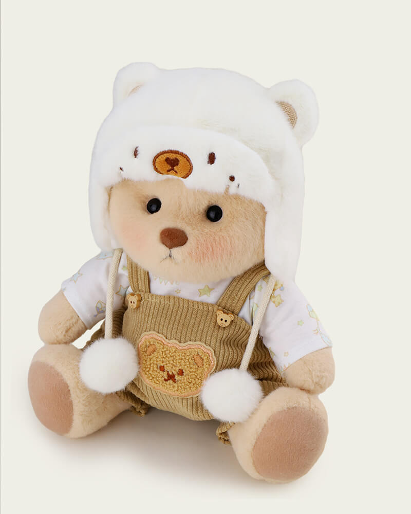 Getahug White Mink Hat Bear | Handmade Jointed Teddy Bear Gift