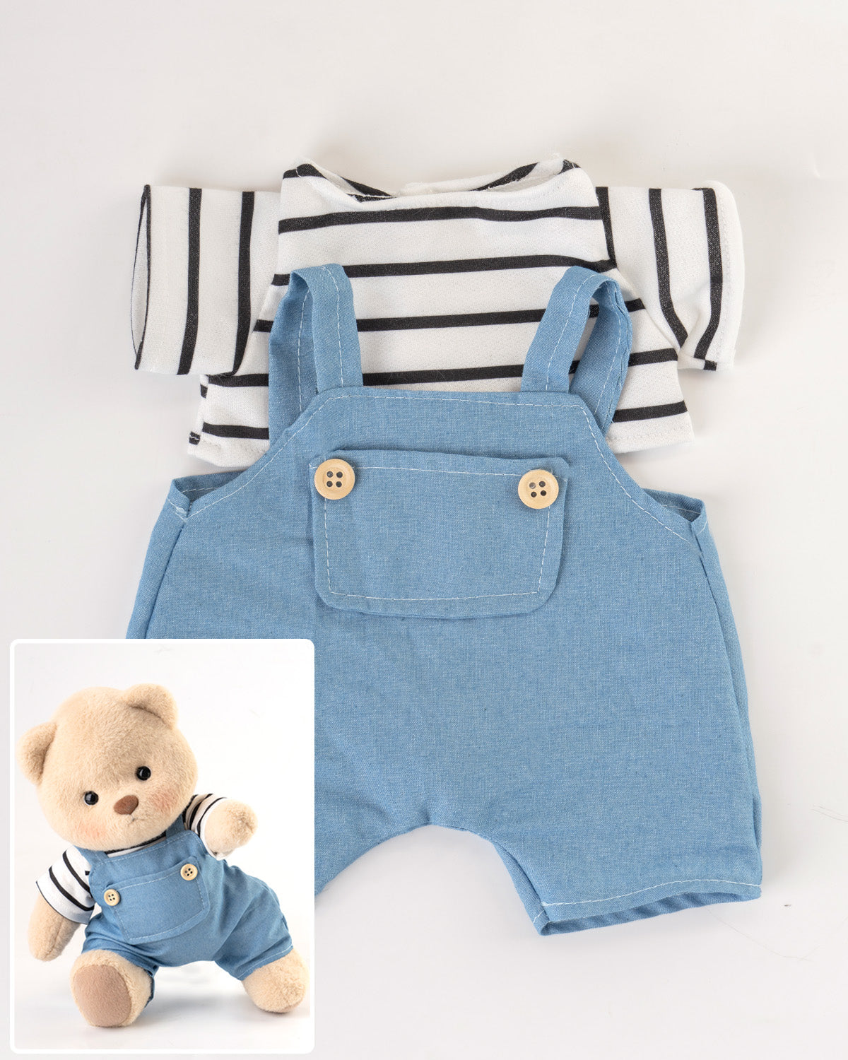 Getahug Striped Top Blue Overalls Bear | Handmade Jointed Teddy Bear Gift