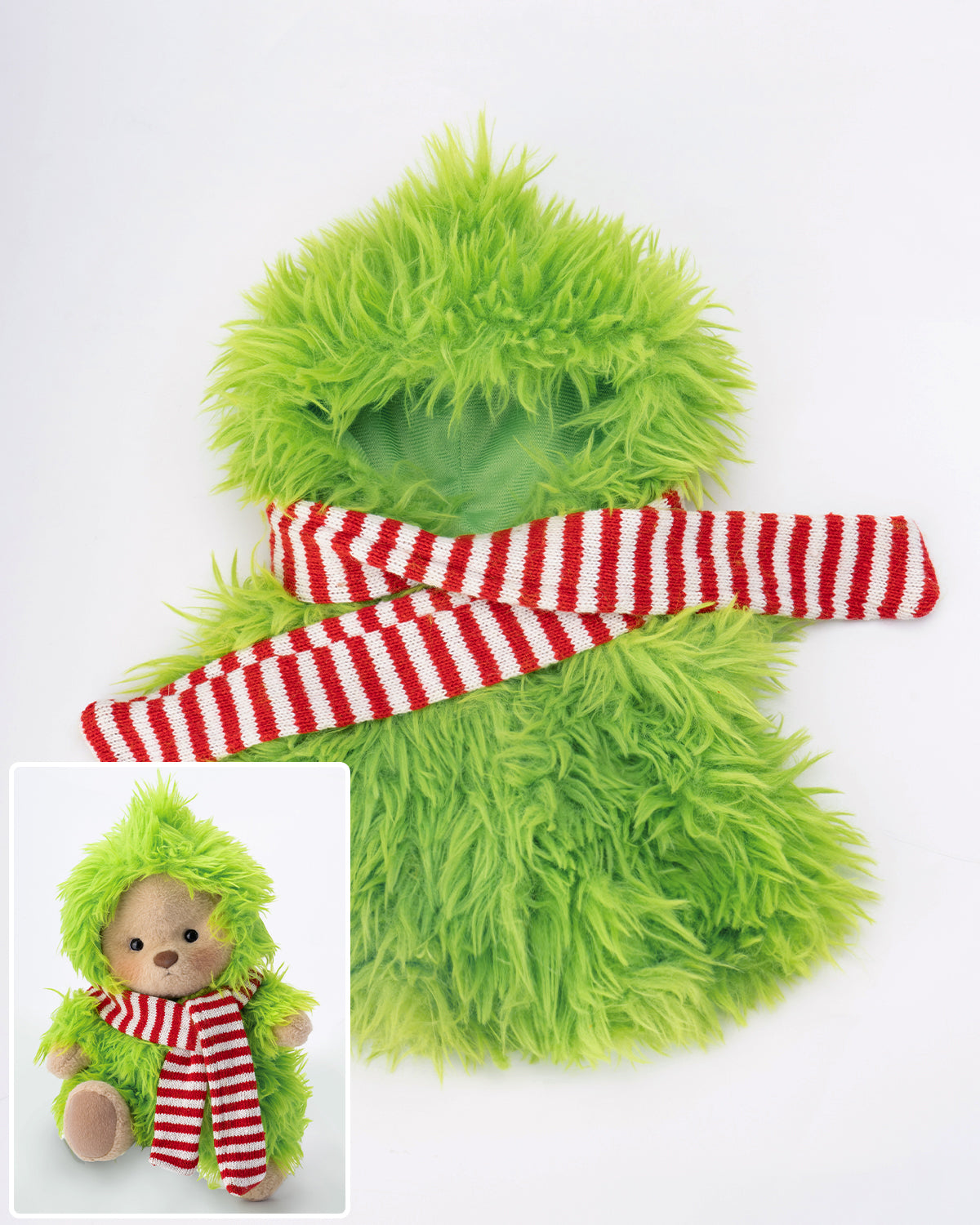 Getahug Christmas Green Fluffy Little Monster Bear | Handmade Jointed Teddy Bear Gift