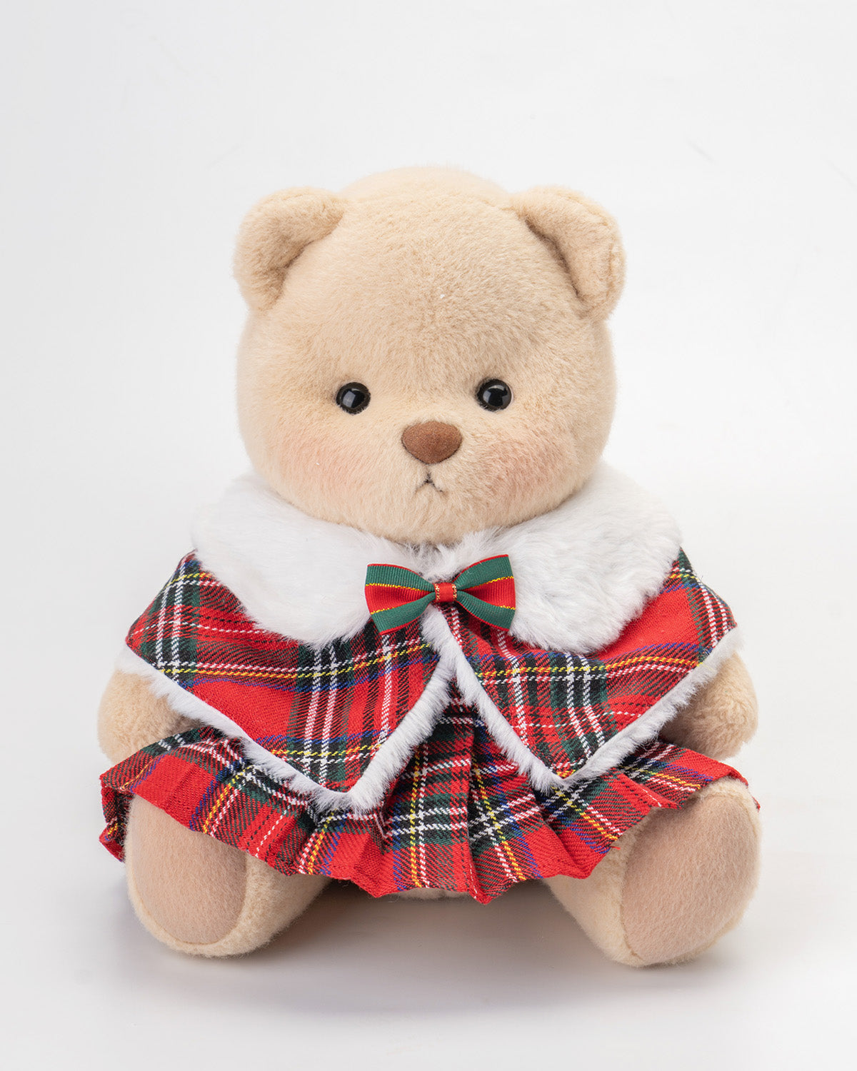 Getahug Christmas Red Plaid Cape Skirt Bear | Handmade Jointed Teddy Bear Gift