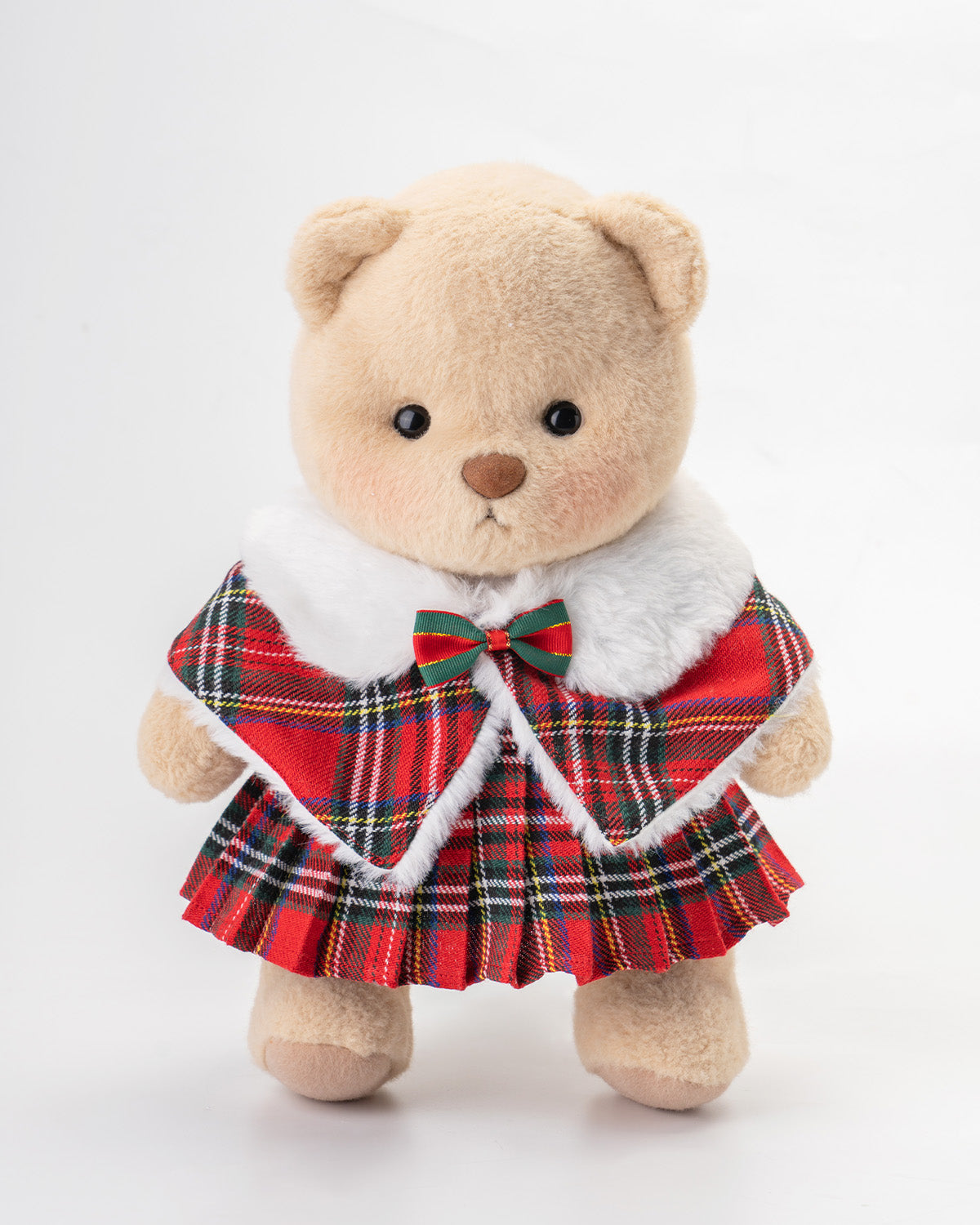 Getahug Christmas Red Plaid Cape Skirt Bear | Handmade Jointed Teddy Bear Gift