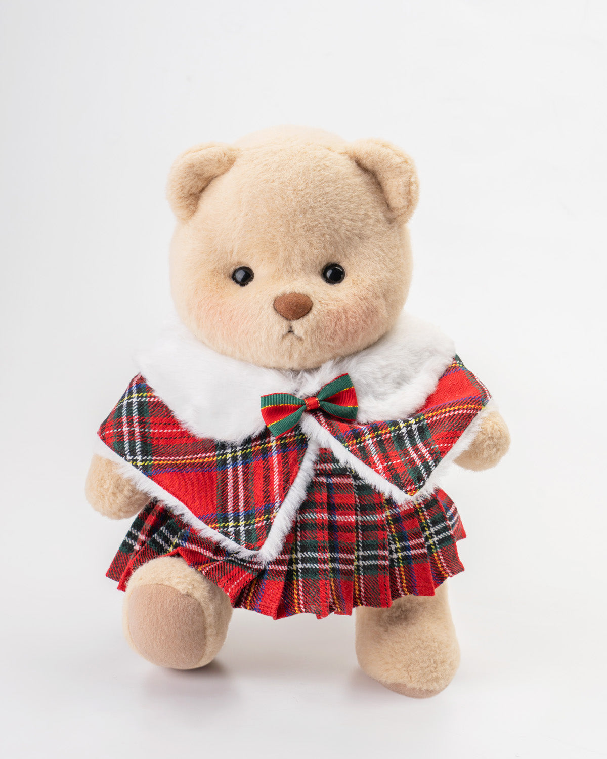 Getahug Christmas Red Plaid Cape Skirt Bear | Handmade Jointed Teddy Bear Gift