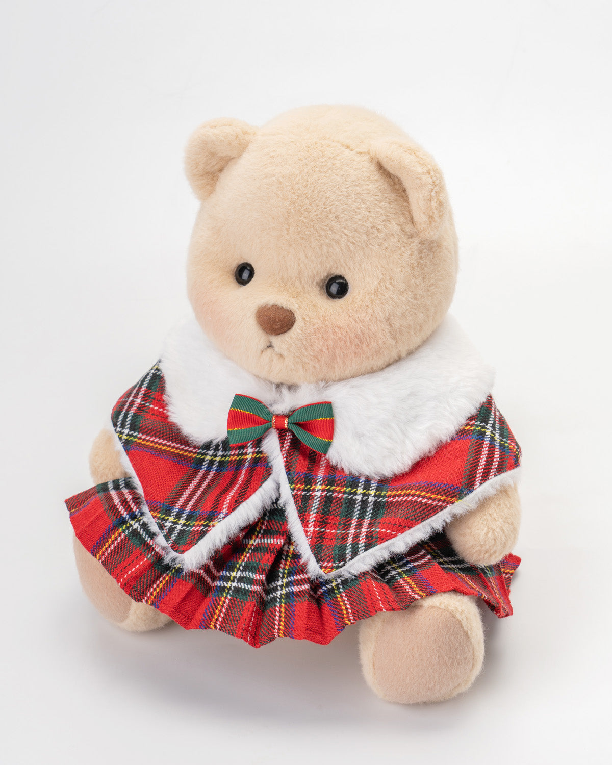 Getahug Christmas Red Plaid Cape Skirt Bear | Handmade Jointed Teddy Bear Gift