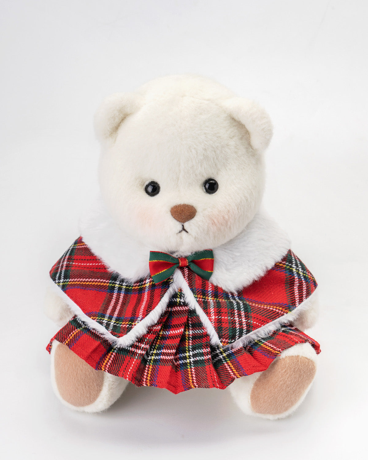 Getahug Christmas Red Plaid Cape Skirt Bear | Handmade Jointed Teddy Bear Gift