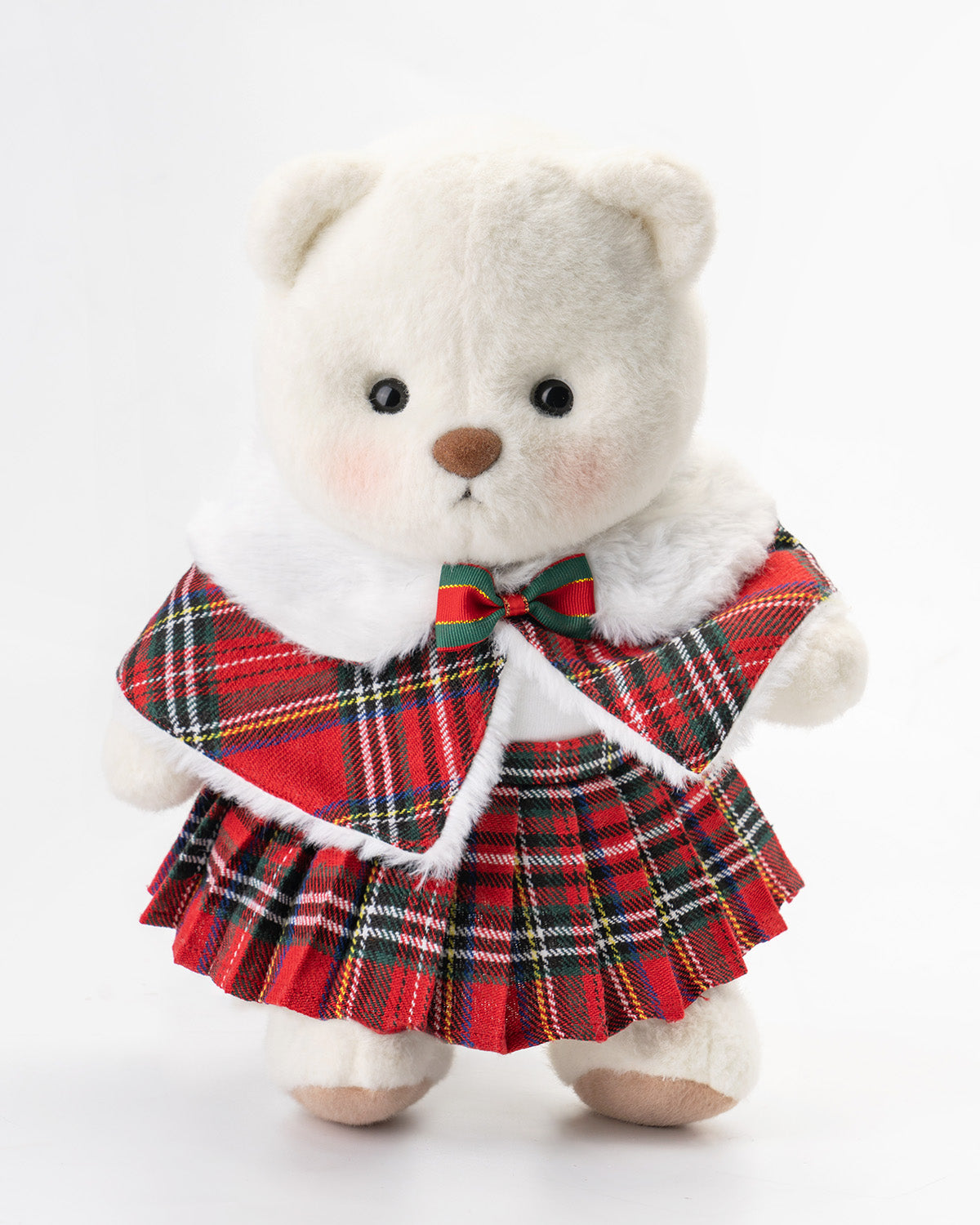 Getahug Christmas Red Plaid Cape Skirt Bear | Handmade Jointed Teddy Bear Gift