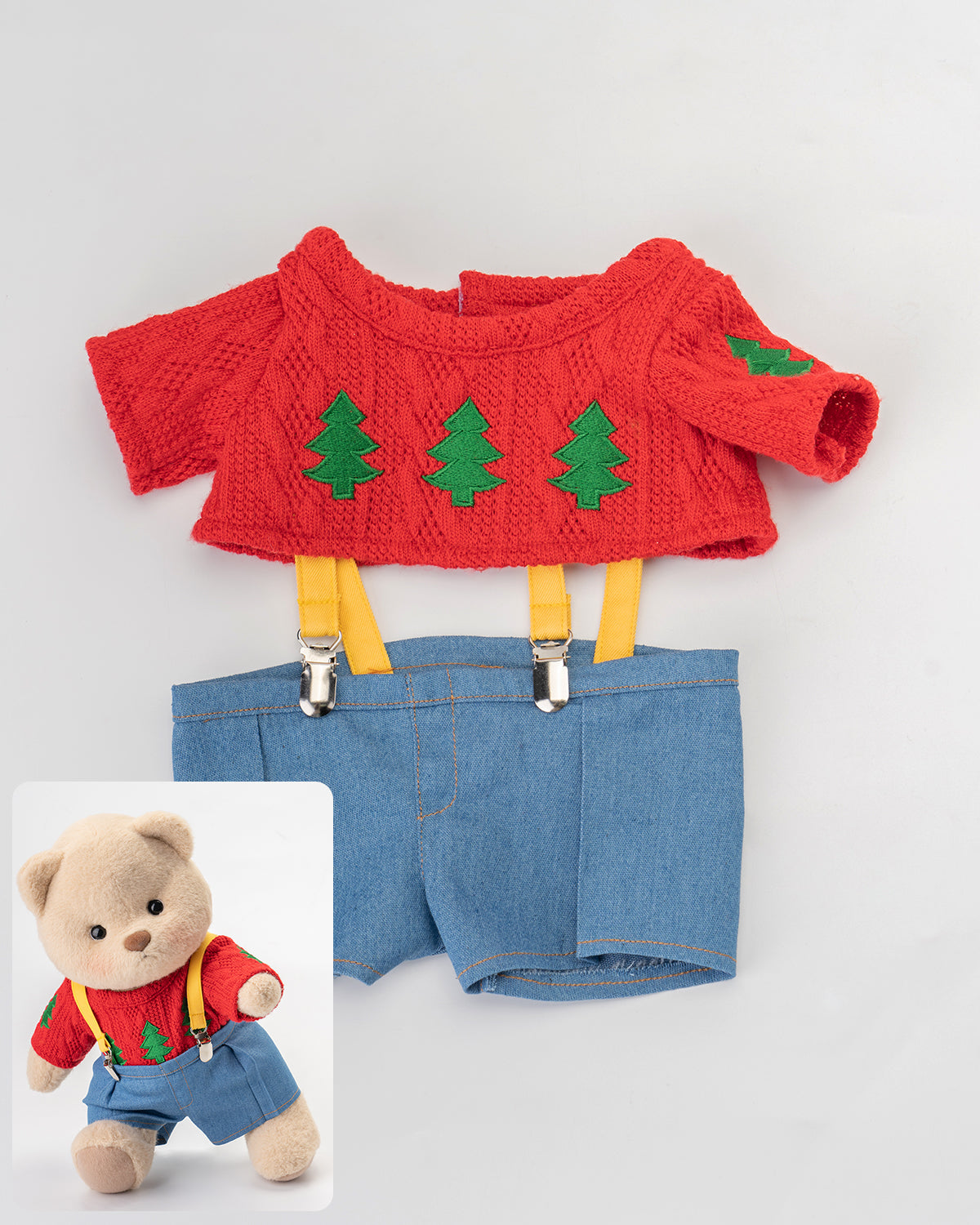 Getahug Christmas Tree Sweater Overalls Bear | Handmade Jointed Teddy Bear Gift