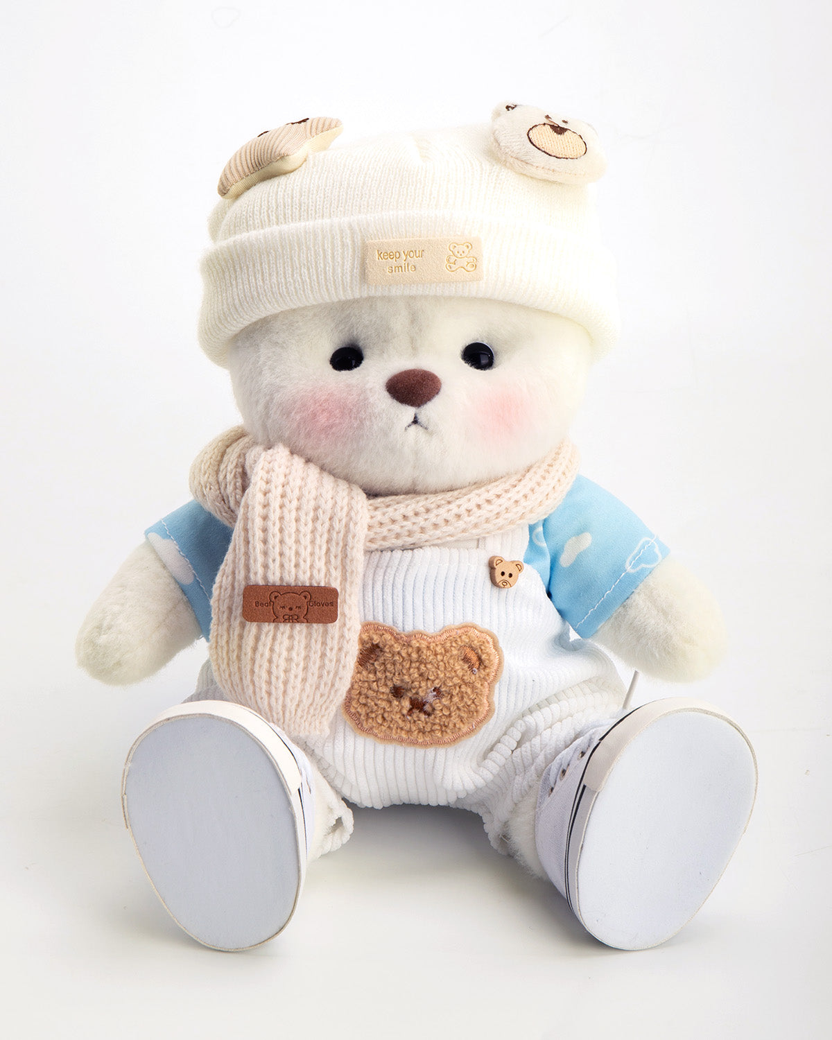 Getahug White Overalls Cool Bear | Handmade Jointed Teddy Bear Gift