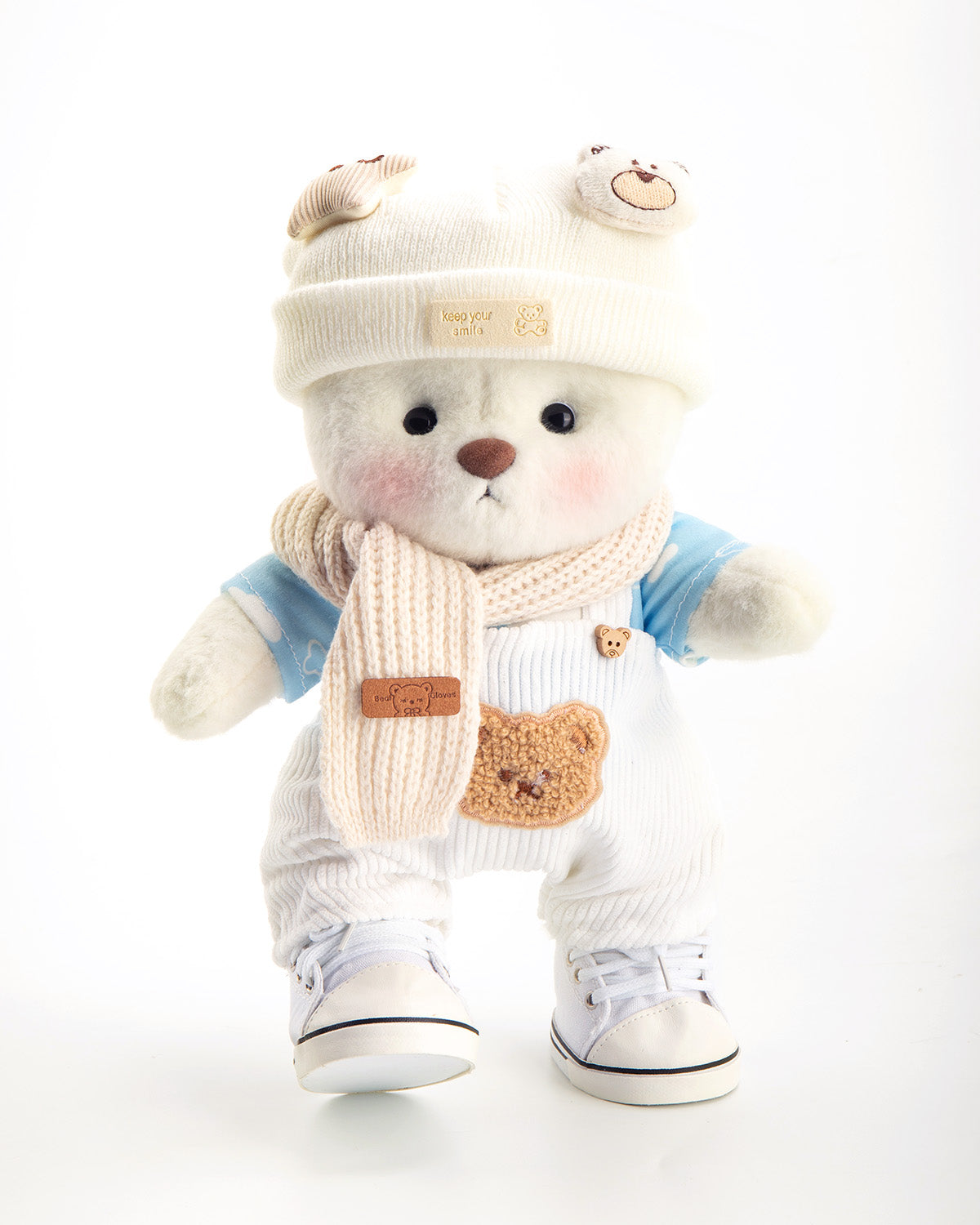 Getahug White Overalls Cool Bear | Handmade Jointed Teddy Bear Gift