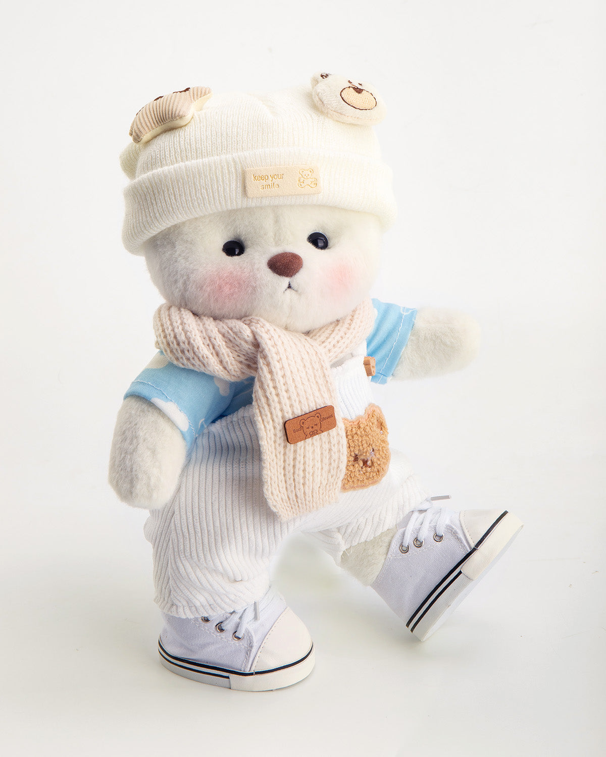 Getahug White Overalls Cool Bear | Handmade Jointed Teddy Bear Gift