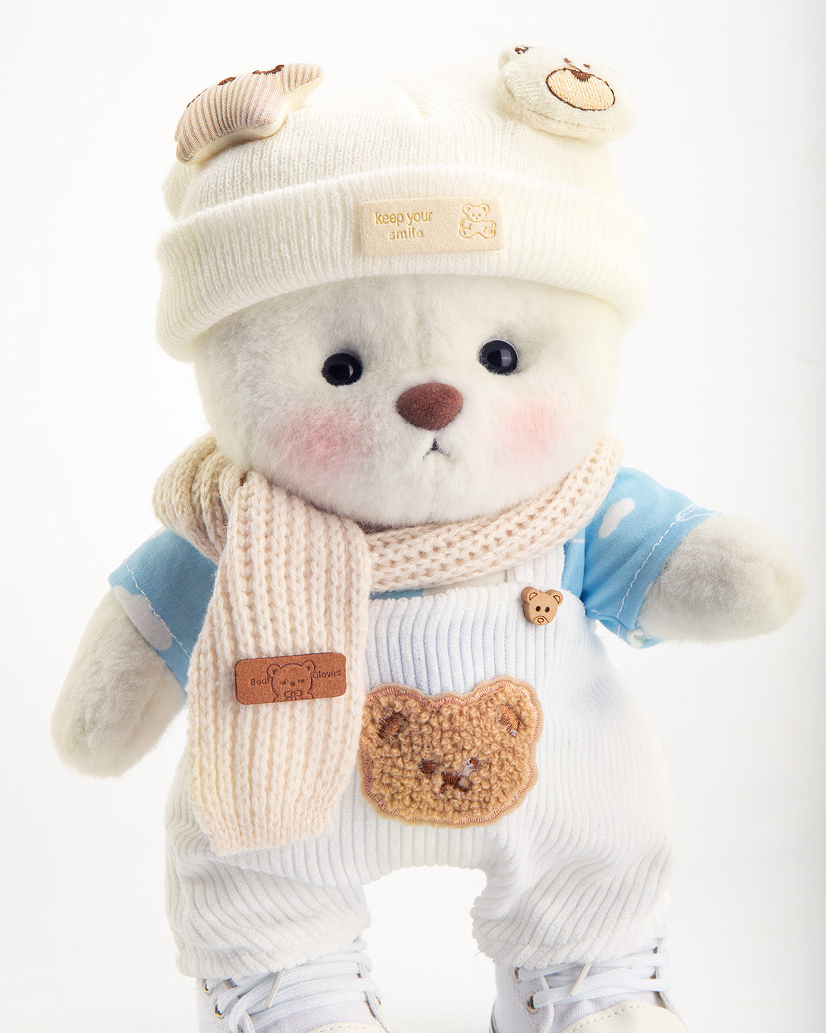 Getahug White Overalls Cool Bear | Handmade Jointed Teddy Bear Gift