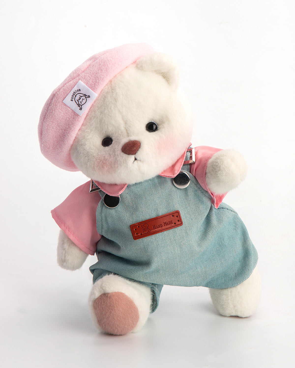 Getahug Pink Beanie Overalls Bear | Handmade Jointed Teddy Bear Gift