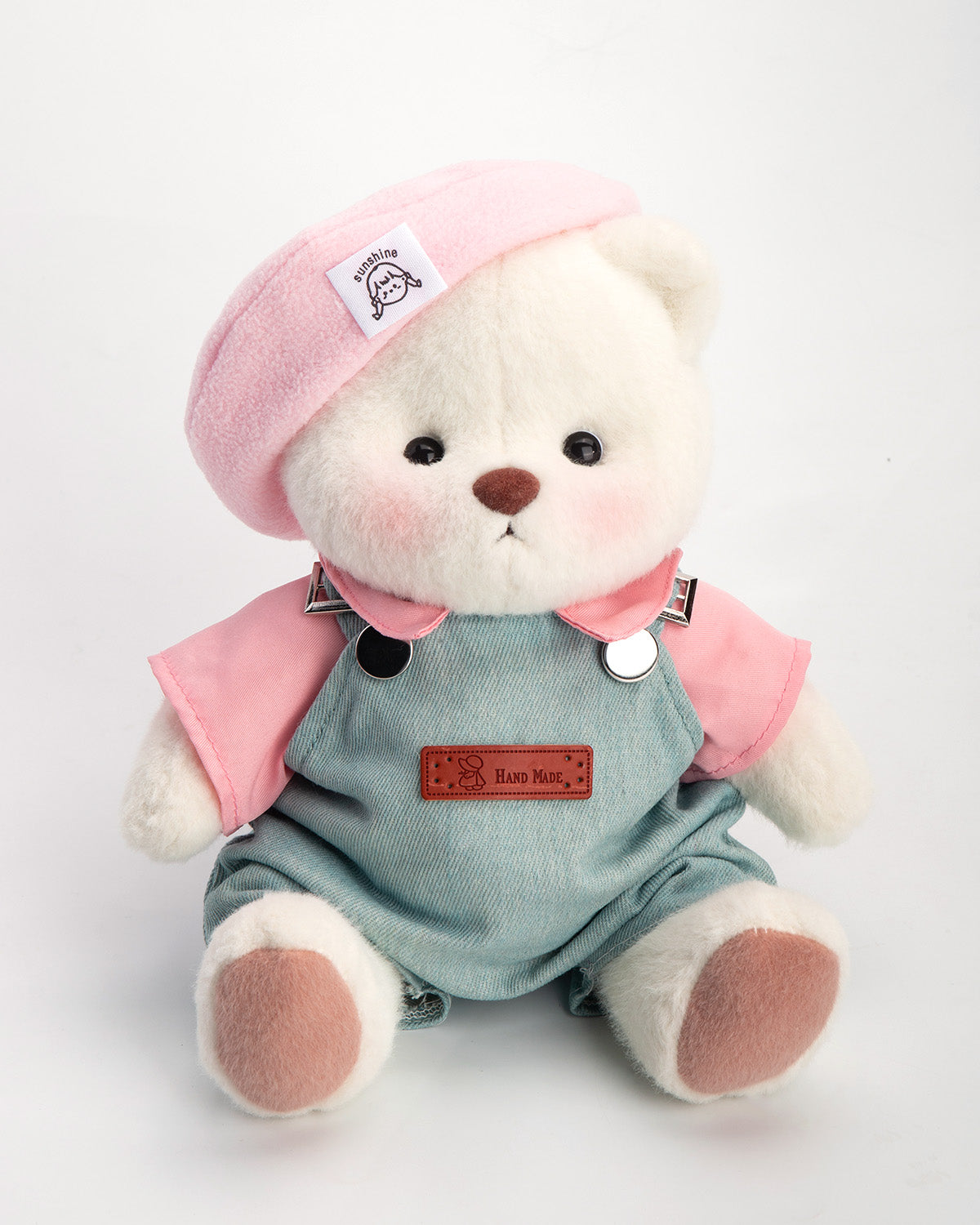 Getahug Pink Beanie Overalls Bear | Handmade Jointed Teddy Bear Gift