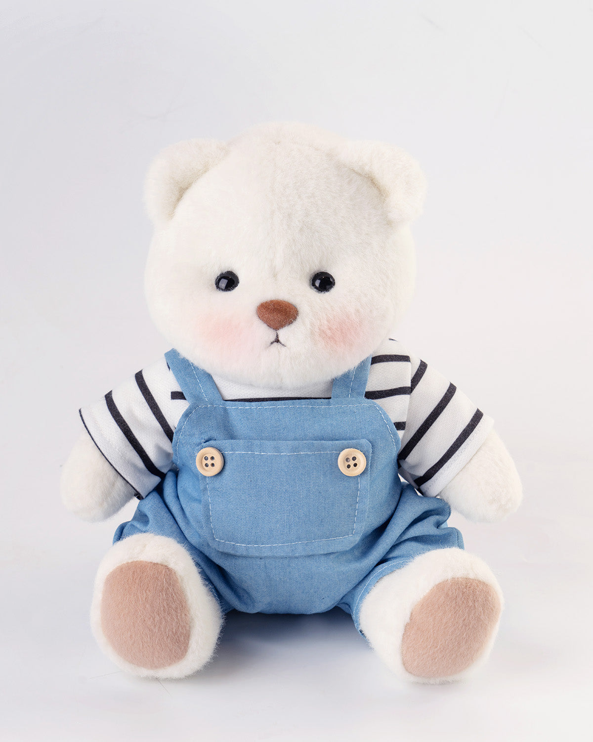 Getahug Striped Top Blue Overalls Bear | Handmade Jointed Teddy Bear Gift