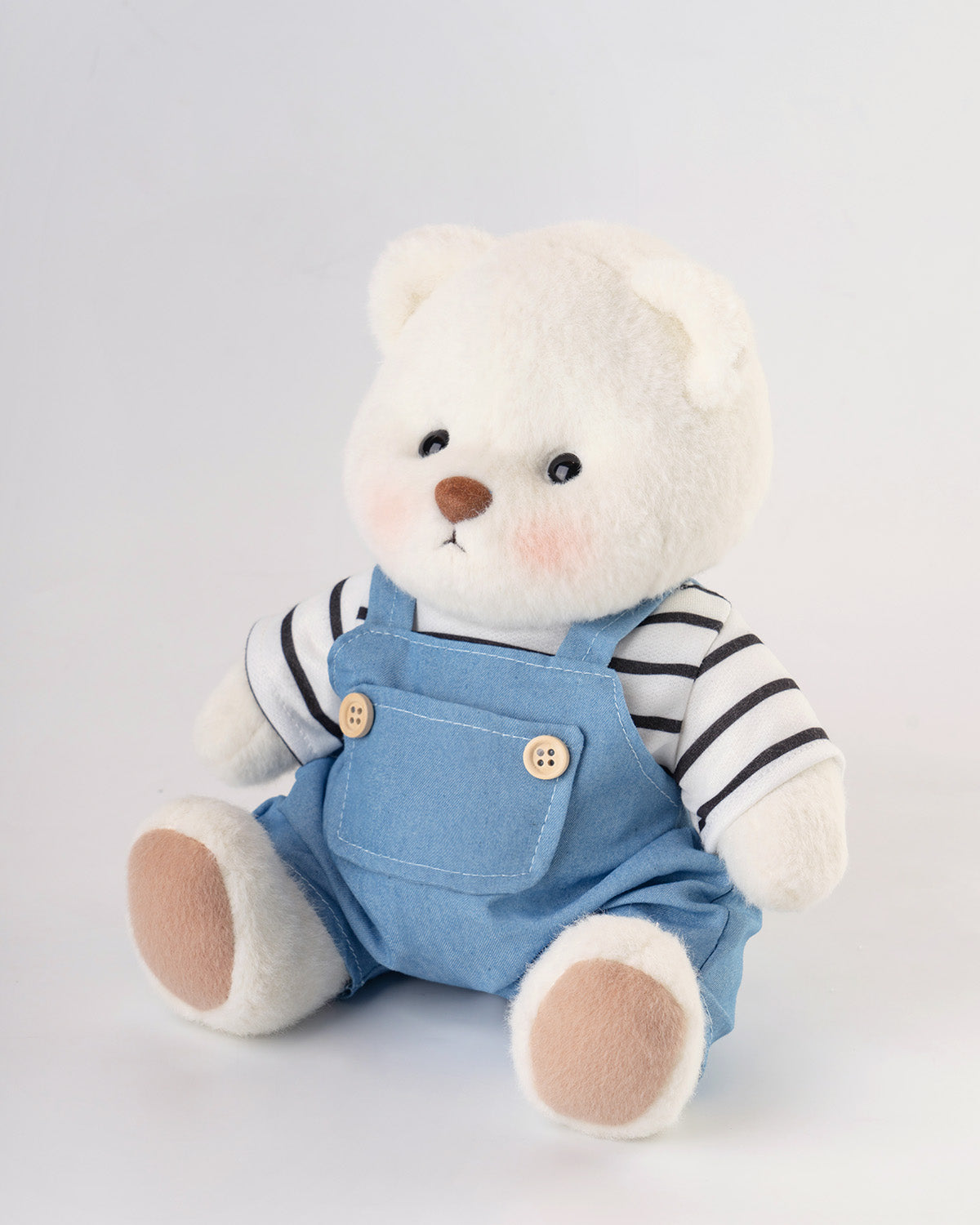 Getahug Striped Top Blue Overalls Bear | Handmade Jointed Teddy Bear Gift