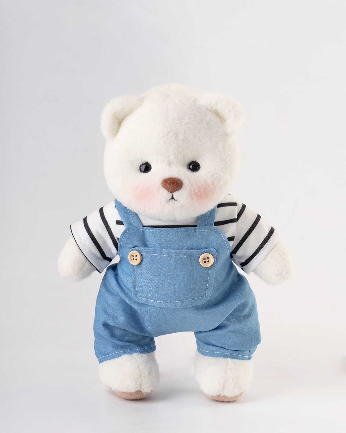 Getahug Striped Top Blue Overalls Bear | Handmade Jointed Teddy Bear Gift