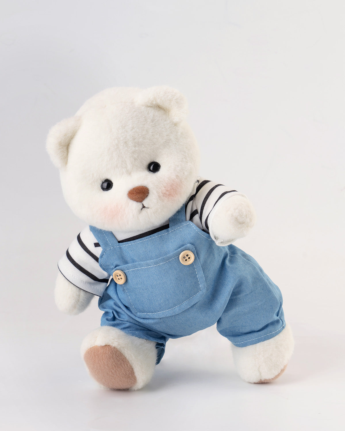 Getahug Striped Top Blue Overalls Bear | Handmade Jointed Teddy Bear Gift