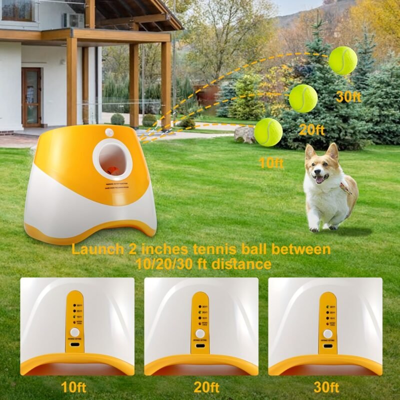 Last Day For ClearanceALL FOR PAWS Rechargeable Tennis Ball Launcher, 3 Mini Balls Included – Yellow Version