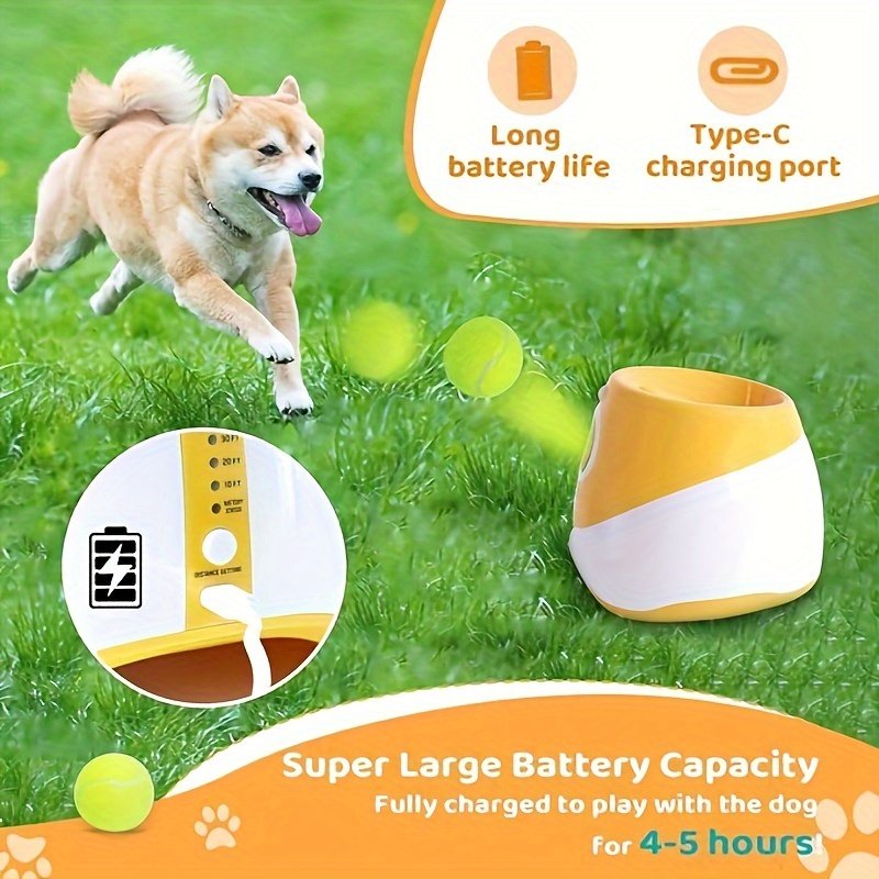 Last Day For ClearanceALL FOR PAWS Rechargeable Tennis Ball Launcher, 3 Mini Balls Included – Yellow Version