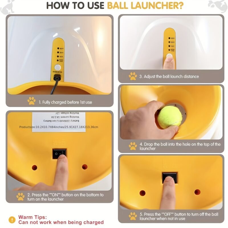 Last Day For ClearanceALL FOR PAWS Rechargeable Tennis Ball Launcher, 3 Mini Balls Included – Yellow Version