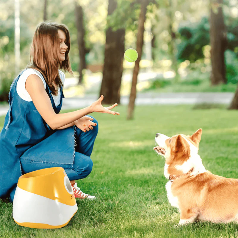 Last Day For ClearanceALL FOR PAWS Rechargeable Tennis Ball Launcher, 3 Mini Balls Included – Yellow Version