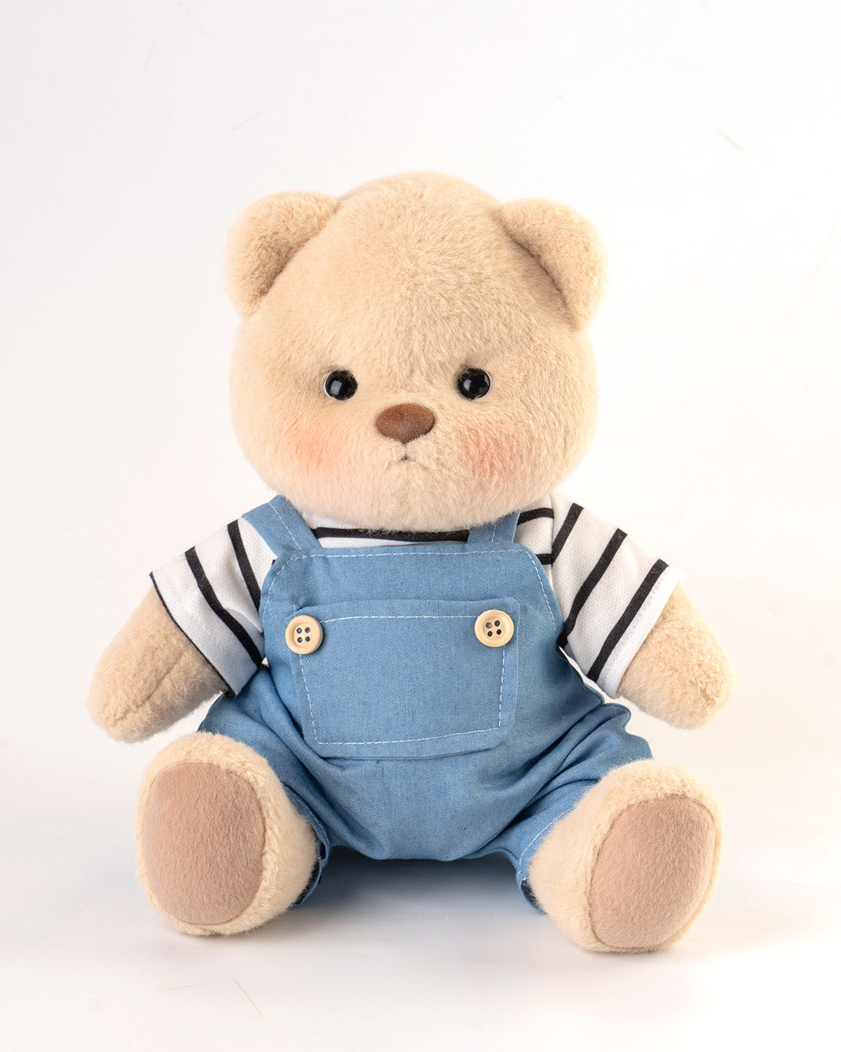 Getahug Striped Top Blue Overalls Bear | Handmade Jointed Teddy Bear Gift