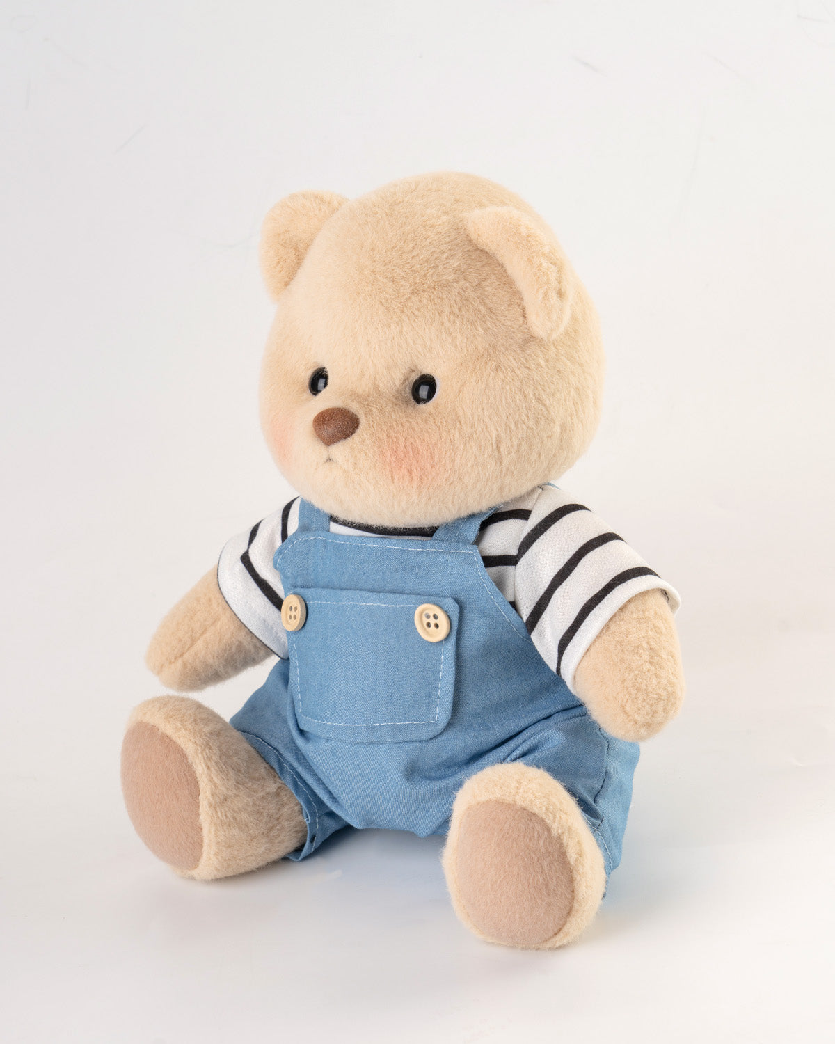 Getahug Striped Top Blue Overalls Bear | Handmade Jointed Teddy Bear Gift