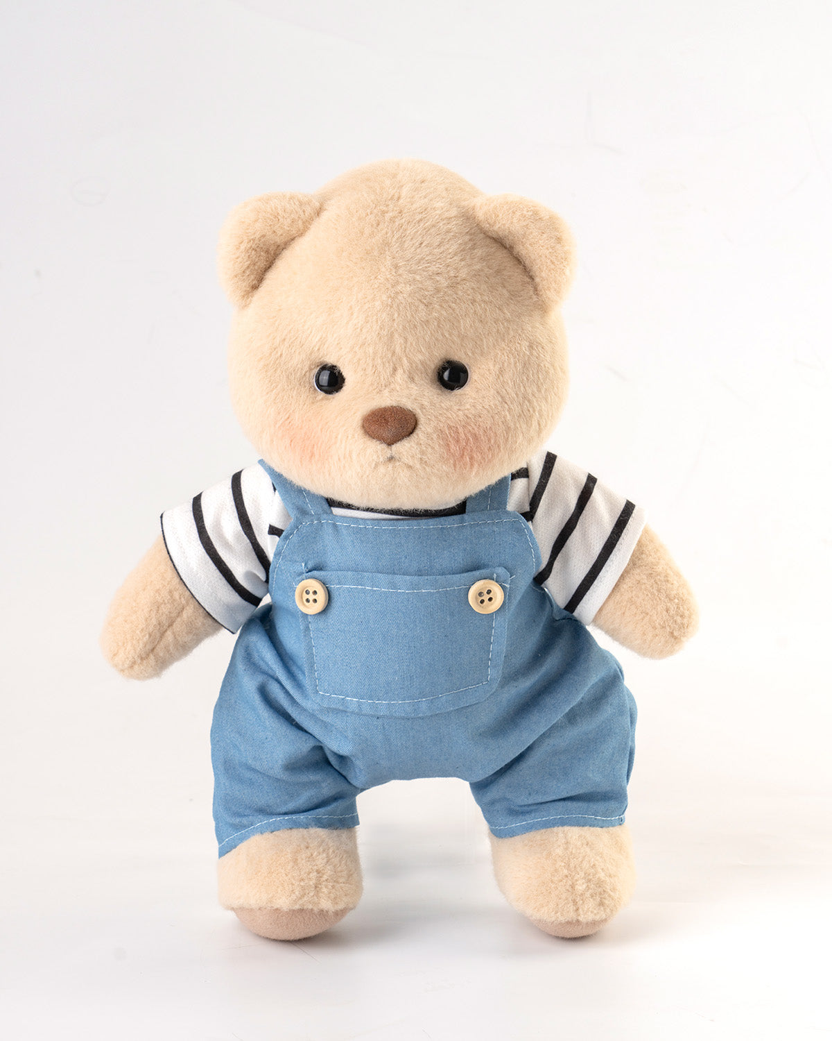 Getahug Striped Top Blue Overalls Bear | Handmade Jointed Teddy Bear Gift