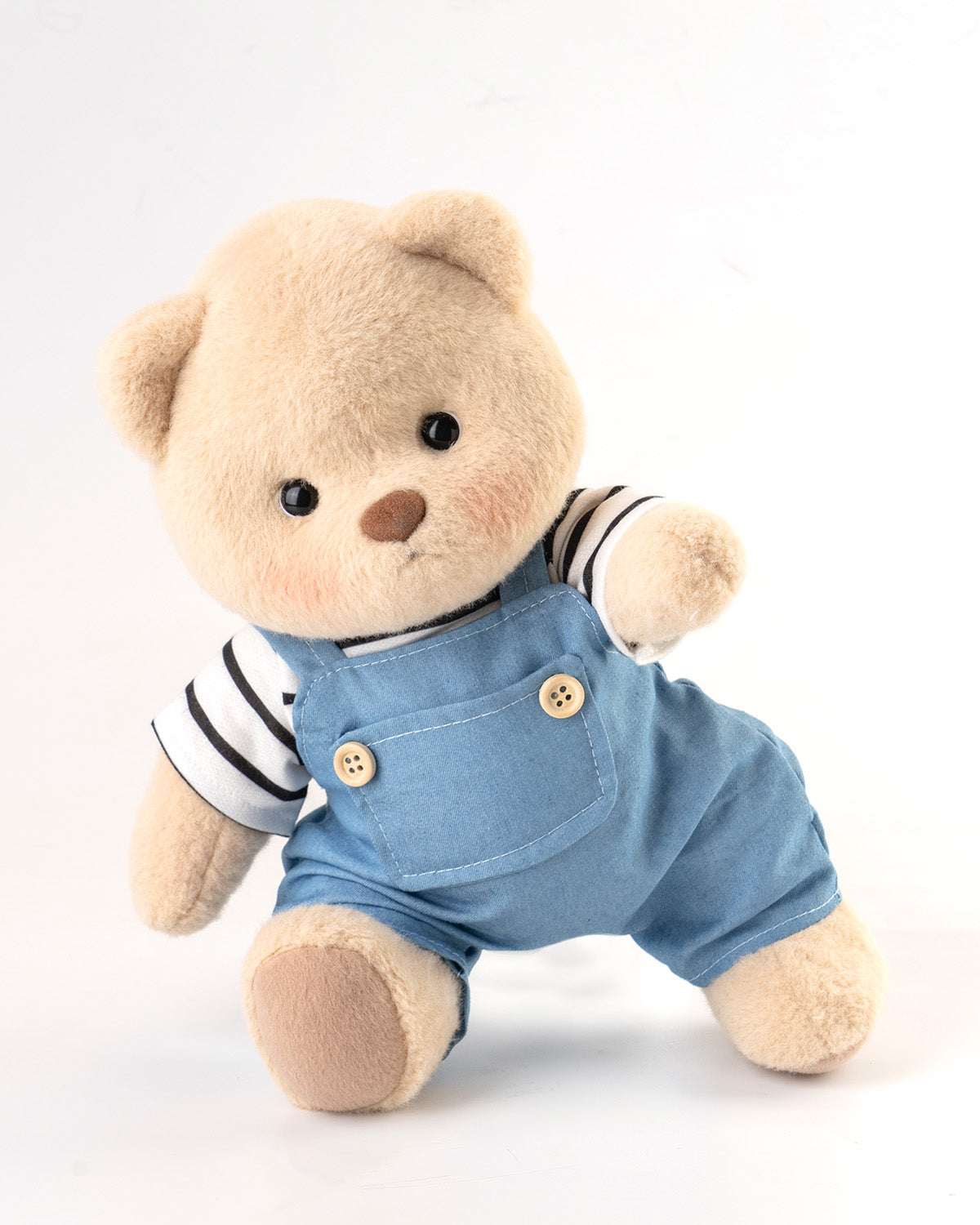 Getahug Striped Top Blue Overalls Bear | Handmade Jointed Teddy Bear Gift