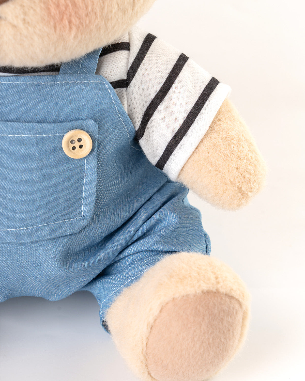 Getahug Striped Top Blue Overalls Bear | Handmade Jointed Teddy Bear Gift