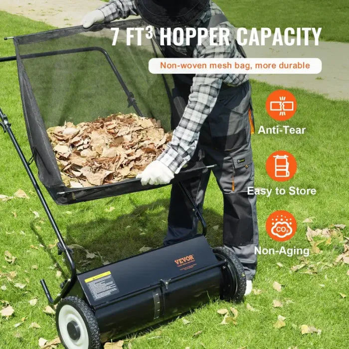 VEVOR Push Lawn Sweeper - Leaf & Grass Collector