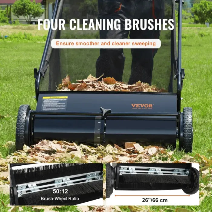 VEVOR Push Lawn Sweeper - Leaf & Grass Collector